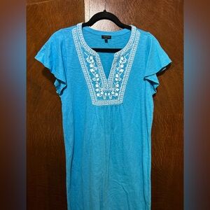 Talbots aqua teal Blue Embroidered T-shirt dress size small